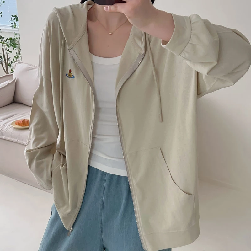 夏季百搭薄款连帽宽松休闲超薄透气拉链开衫ins防晒衫凉感外套