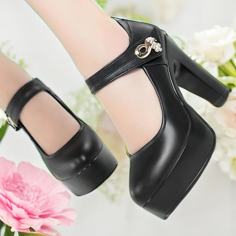 超高跟不累脚走秀鞋工作鞋防水台舒适气质中年女士防滑皮鞋女单鞋