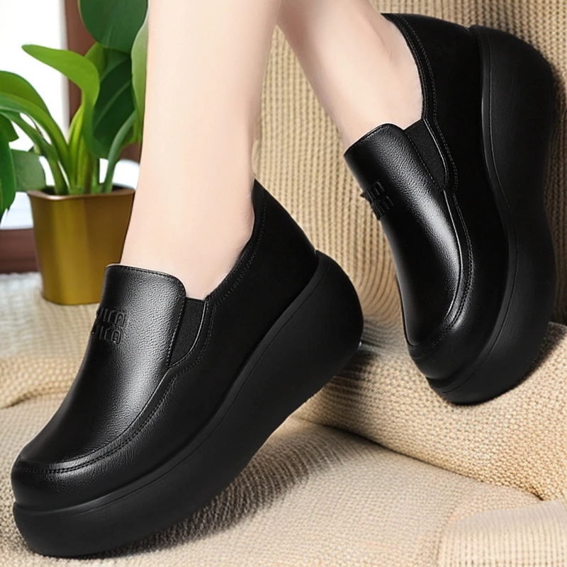 女一脚蹬春秋女鞋舒适软底百搭厚底松糕鞋秀气显瘦显高单皮鞋鞋子