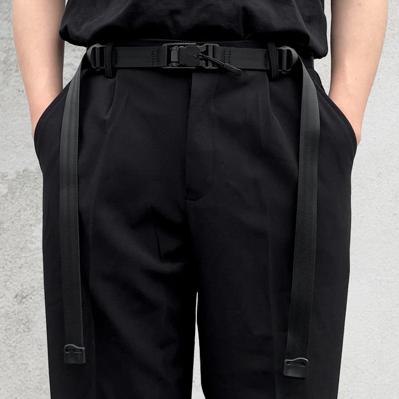 机能腰带男潮牌ins风工装裤帆布皮带可调节军事磁铁扣腰带双飘带