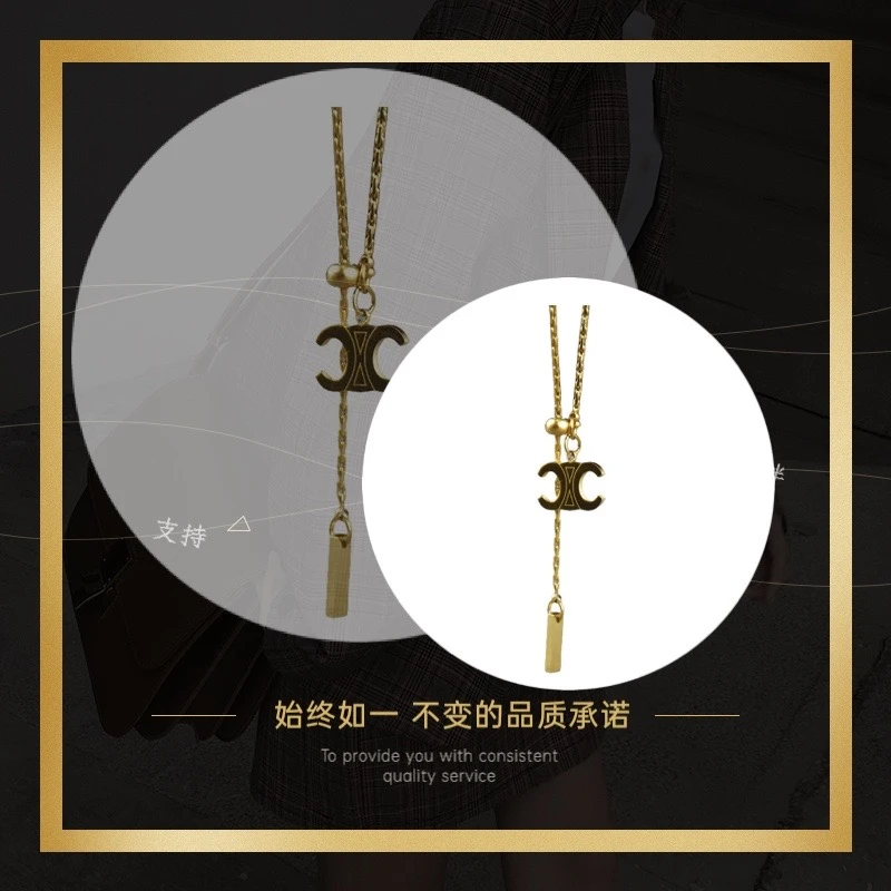 钛钢合成锆石项链 项链饰品凯旋流苏时尚简约金色百搭气质小众