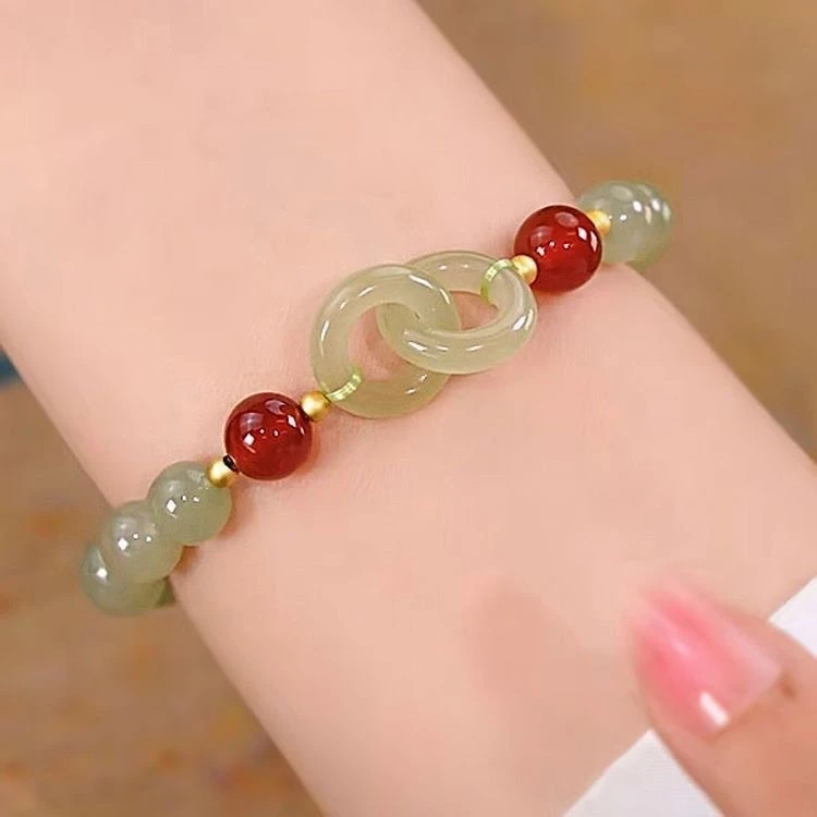 非金属仿水晶手链 古风环环相扣爱心平安扣手串女款生日礼物小众