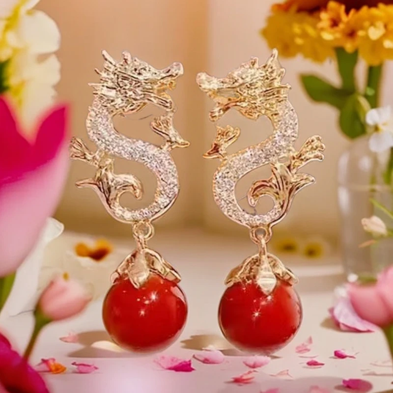 铜合金耳饰  龙年生肖耳环个性2024年百搭设计感喜庆小众气质轻奢