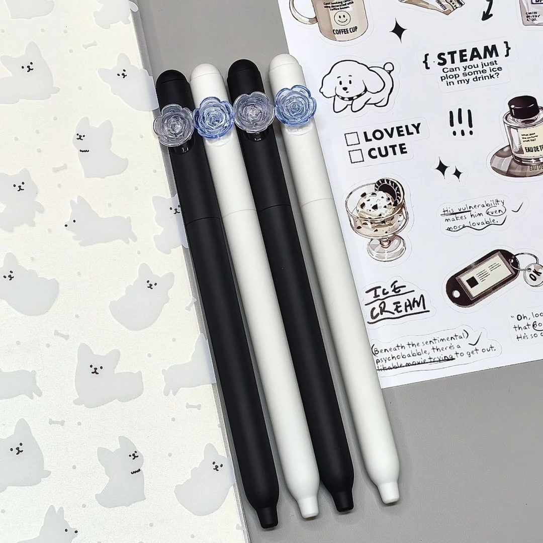 凡物象花与爱丽丝旋转中性笔ins小清新黑笔速干CS头考试用笔0.5mm