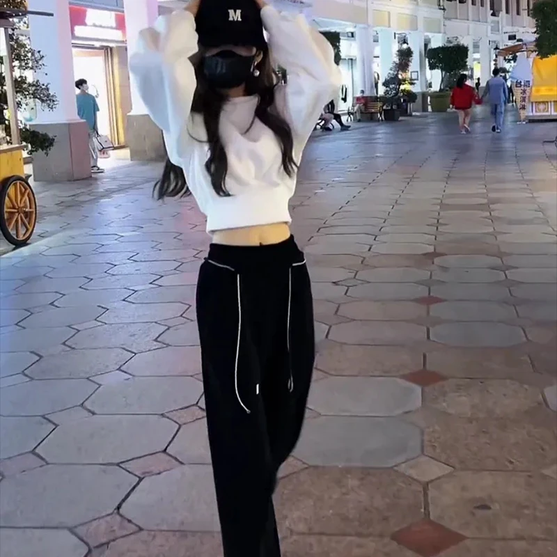 炸街网红爆款两件套女2023春秋新款休闲卫衣高腰微喇裤气质套装潮