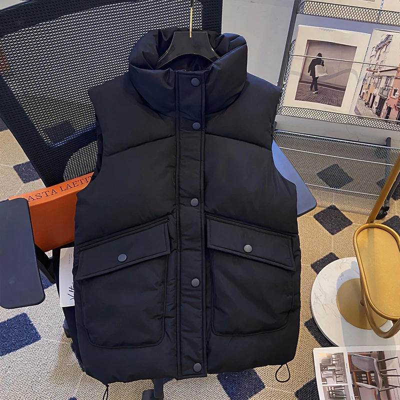 秋冬洋气马甲短款时尚立领背心外穿宽松马夹坎肩休闲百搭加厚保暖