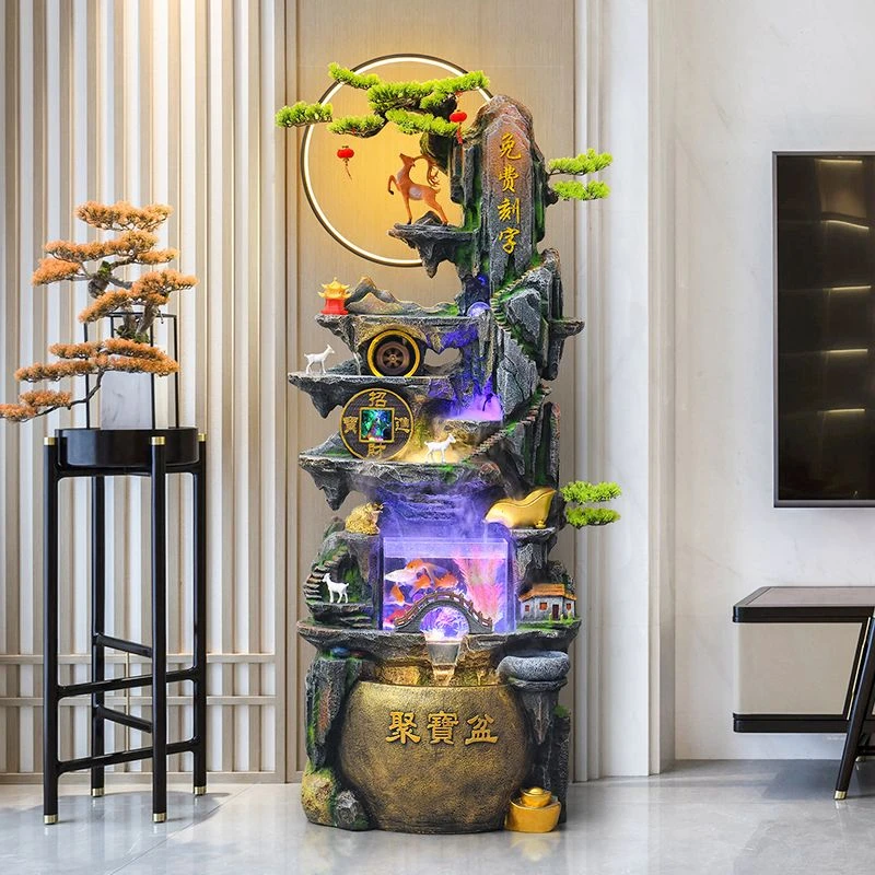 假山流水喷泉摆件招财风水轮聚宝盆客厅鱼缸循环水开业乔迁送礼物