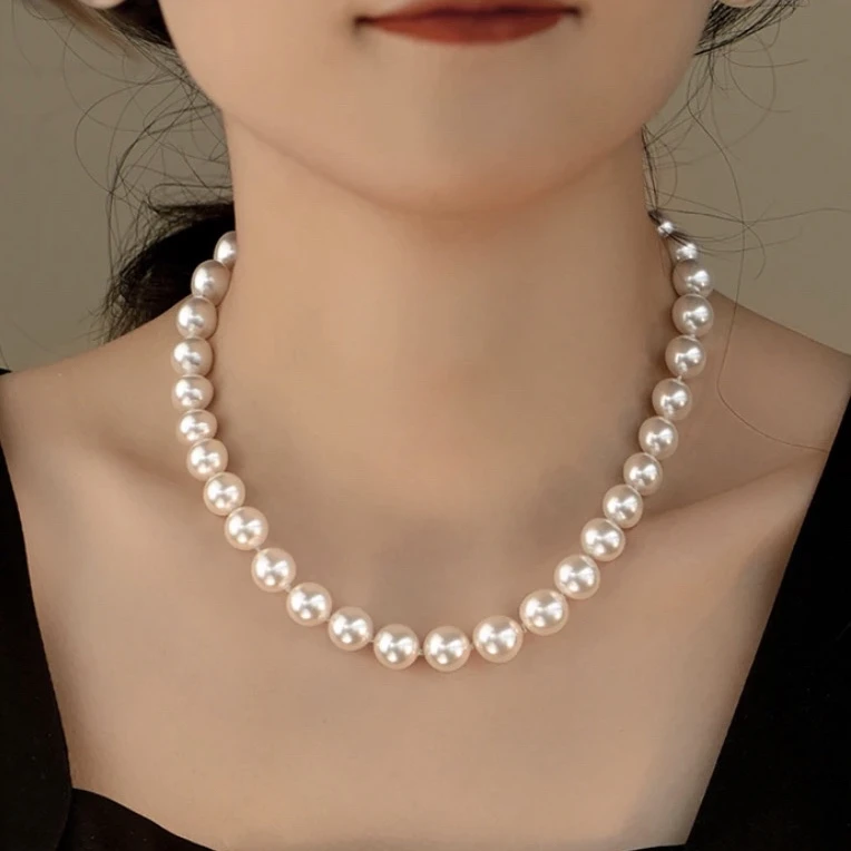 非金属仿珍珠项链 【卡梵佩】轻奢正圆仿珍珠全珠项链10mm元宝扣