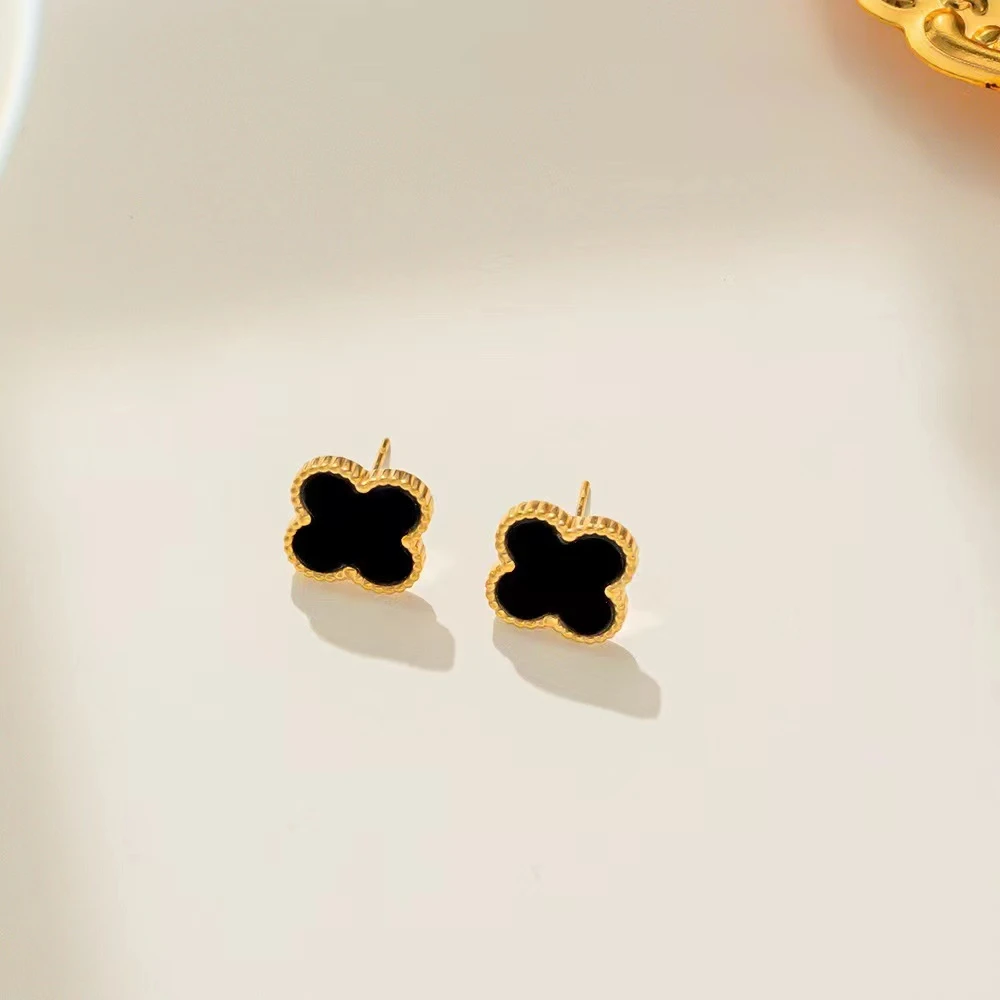 钛钢亚克力耳饰 【苏敏专属】四叶耳钉黑色气质经典时尚 透明礼盒装