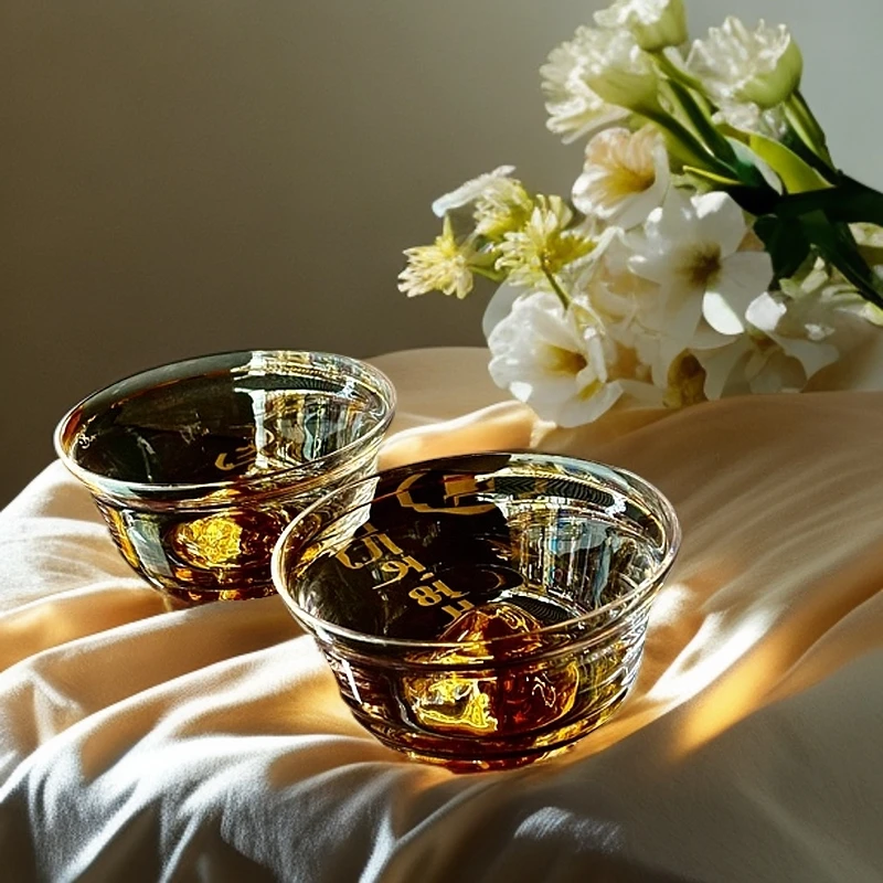 藏式水晶金山供碗口径15om/7个一套透明家用描金