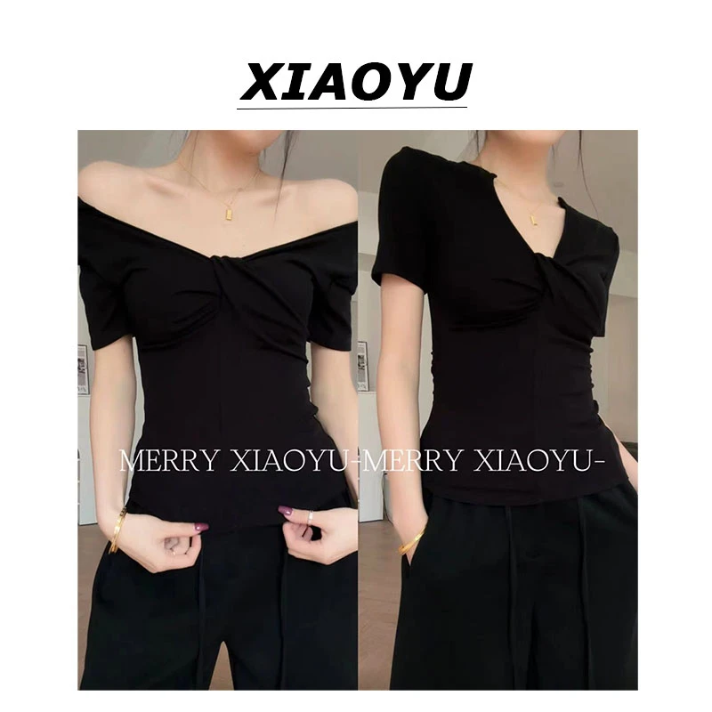 小鱼【绝美画报】设计感辣妹一衣两穿上衣夏季性感法式气质T恤