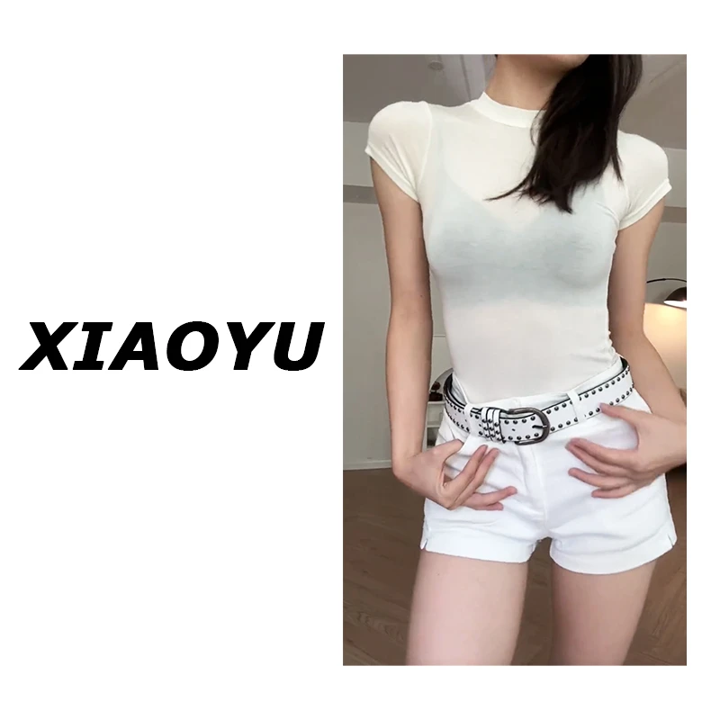 小鱼【夜色朦胧】辣妹网纱透视上衣女夏设计感修身显瘦纯欲T恤