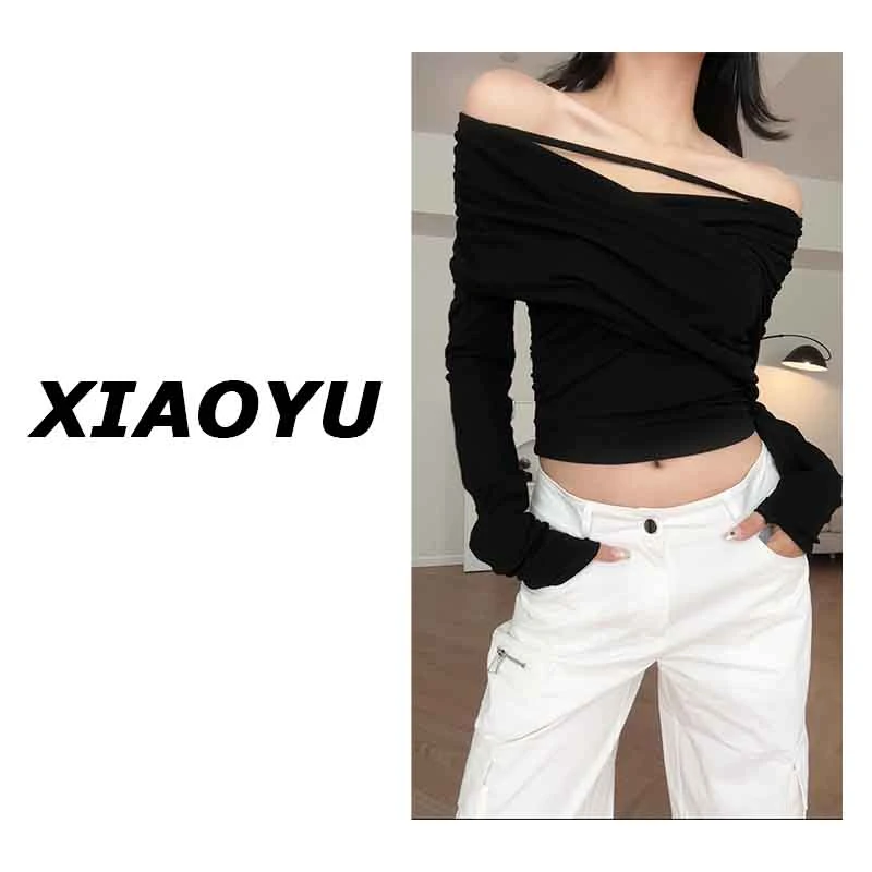 【年终特价】辣妹性感一字肩长袖小众设计感百搭露肩上衣