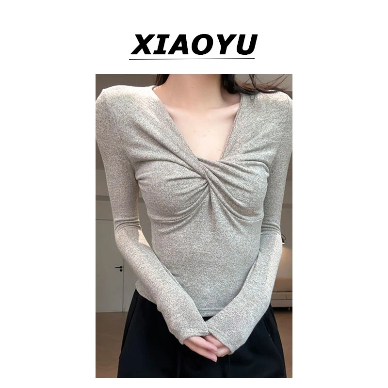 【年终特价】辣妹显瘦打褶设计感长袖上衣不规则小众打底