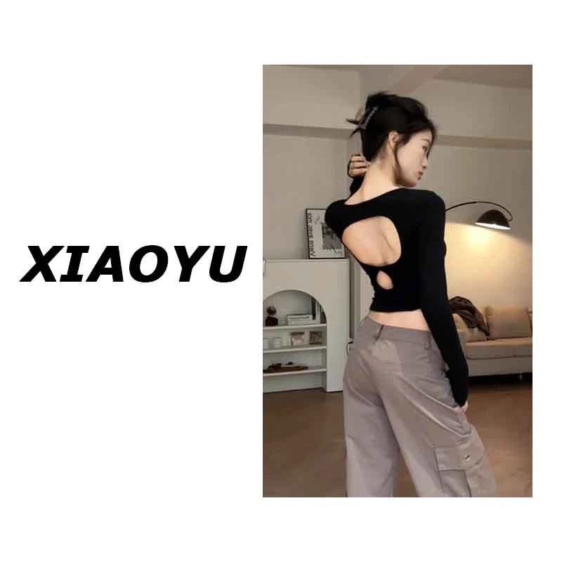 【年终特价】辣妹性感露背长袖上衣不规则设计感镂空上衣