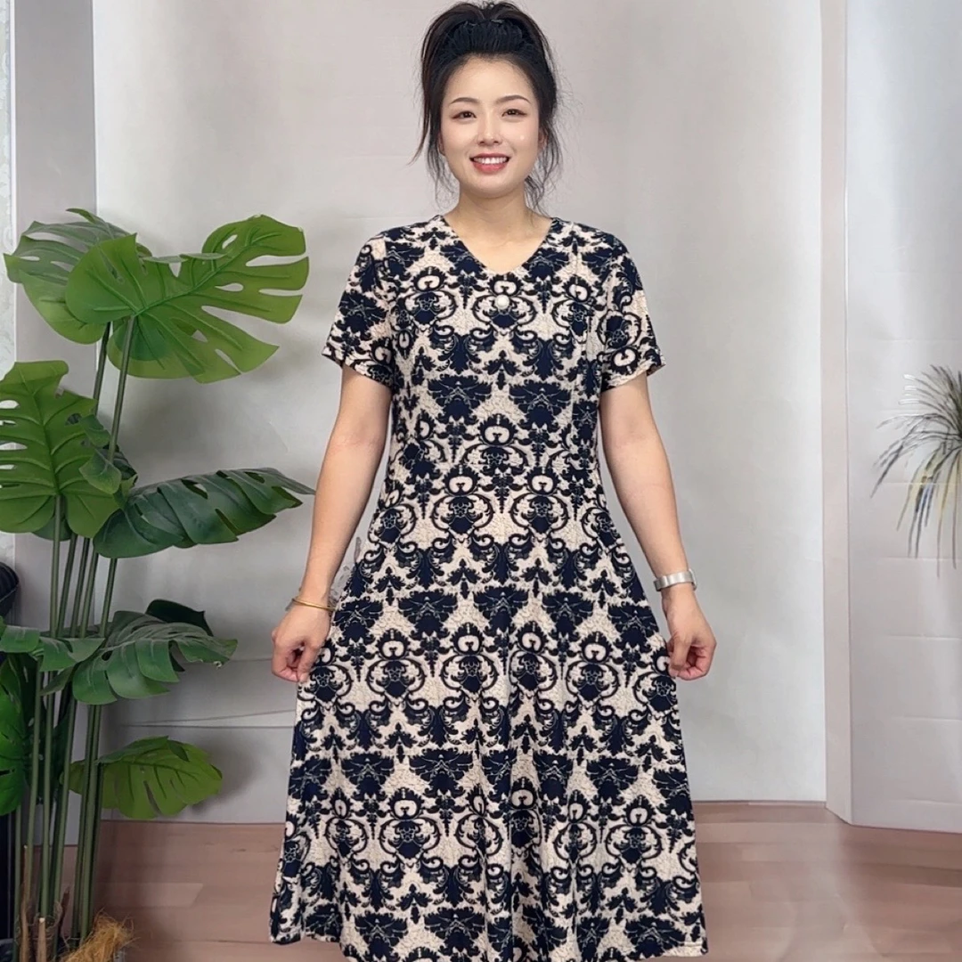 中老年连衣裙夏季超显瘦遮肚子大码中长款妈妈装气质薄款夏装裙子