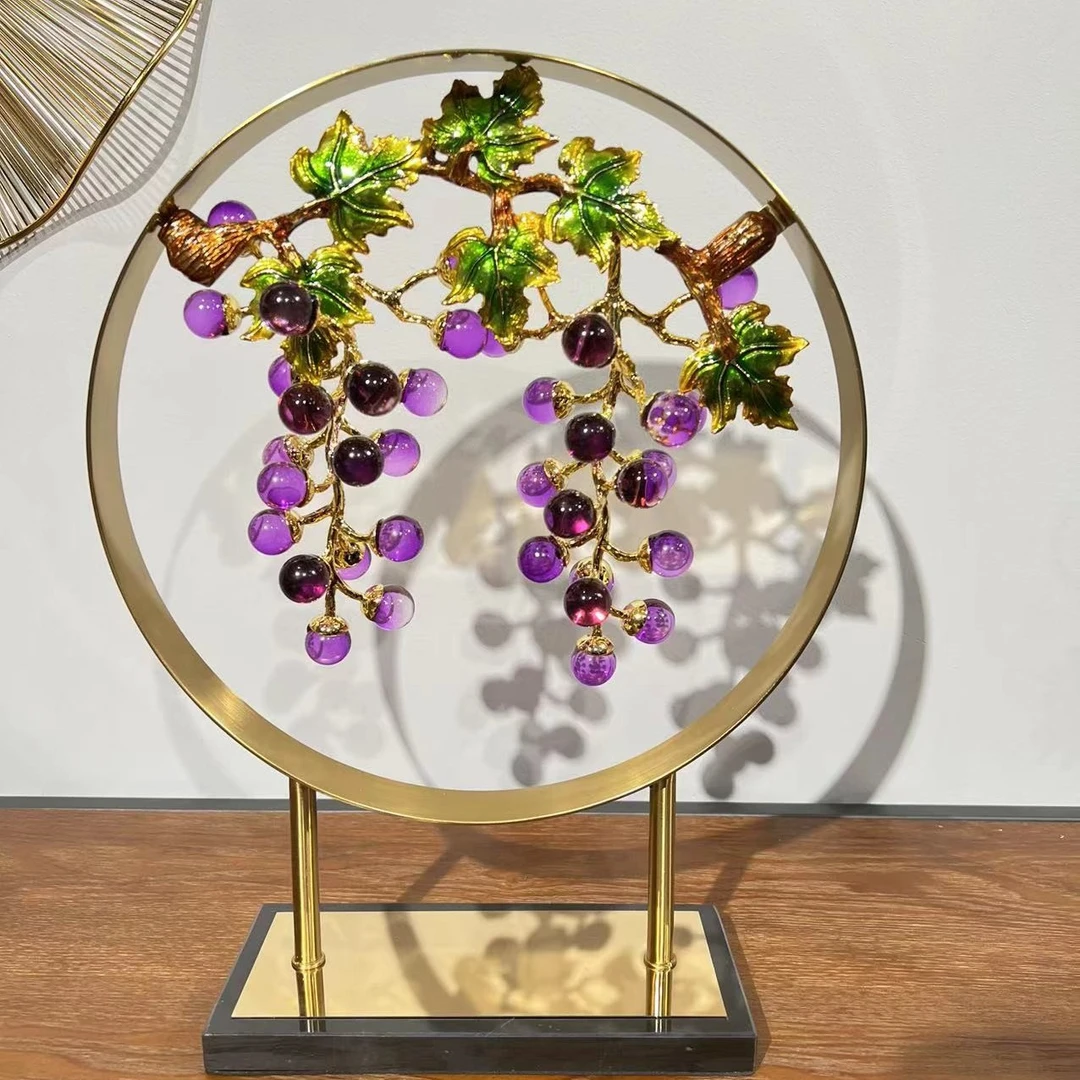 【汇芙家居】新品新中式玄关水晶葡萄摆件