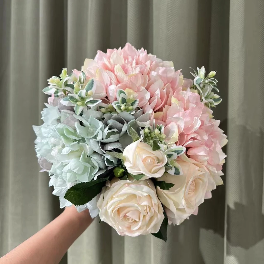 【汇芙家居】仿真花粉色绣球手札花束