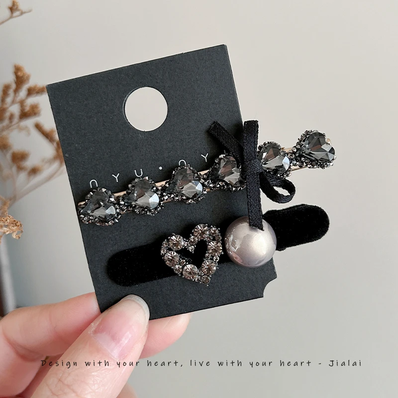 发夹丝绒刘海夹侧边夹女前额精致小巧碎发专用夹水钻蝴蝶结鸭嘴夹