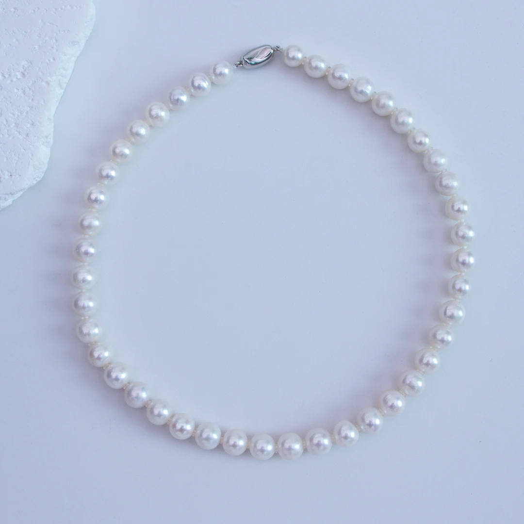 淡水珍珠 S925银 老古董姐姐嫁妆白色无核珍珠项链 ZH12198