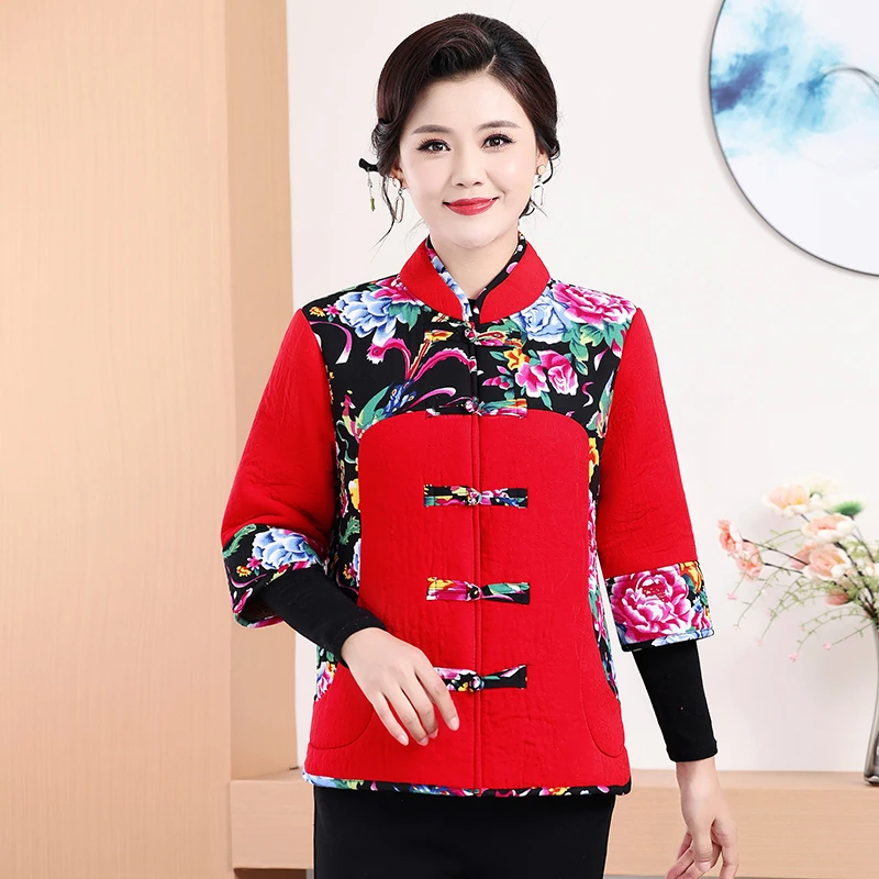 中老年女装马夹夹棉加厚秋冬背心中式坎肩民族风短款棉袄外套服