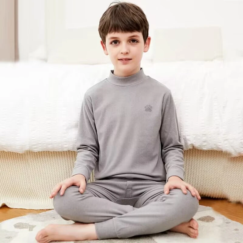 儿童德绒保暖内衣套装男童半高领秋衣秋裤青少年大童男孩秋冬加厚