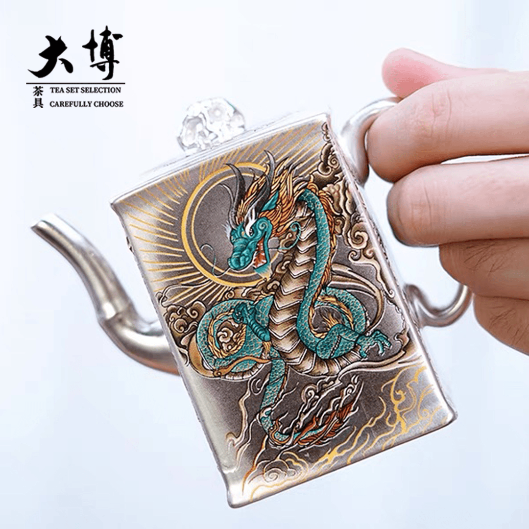 江淮-青龙凤四方壶复古中式精美泡茶壶家用鎏银茶壶X340