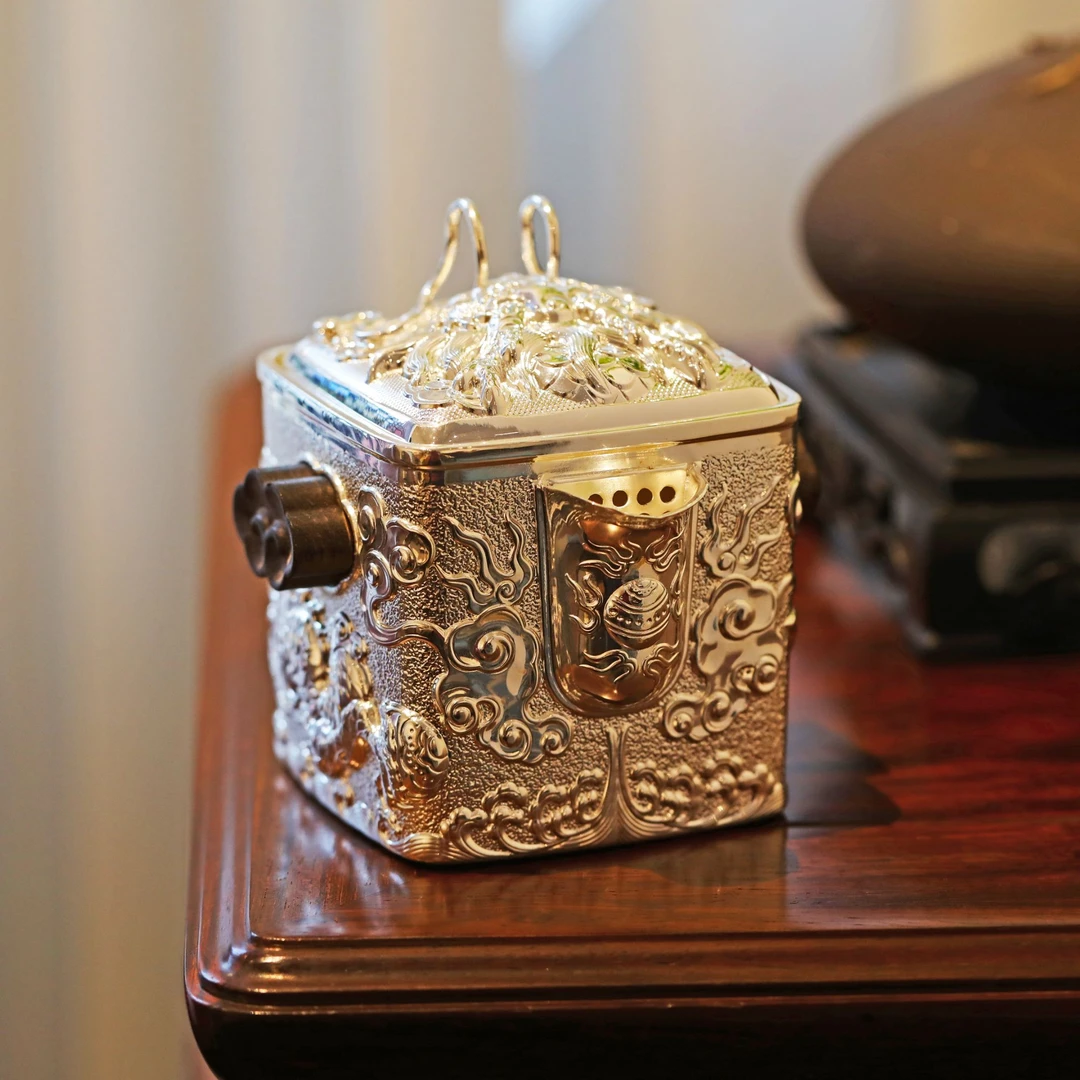 清货-手工999浮雕龙纹手抓壶泡茶野营会客家用银壶