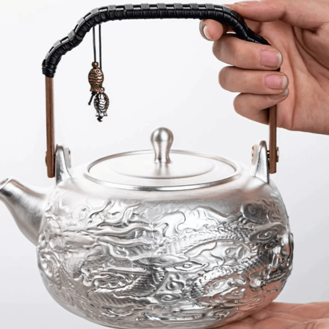 [大博茶具]浮雕银手作家用煮茶提梁壶鎏银烧水壶