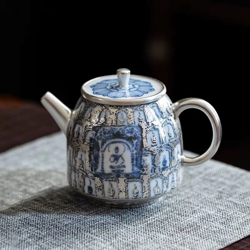 何赋森万佛手工内瓷小银壶家用功夫茶具泡茶壶鎏银