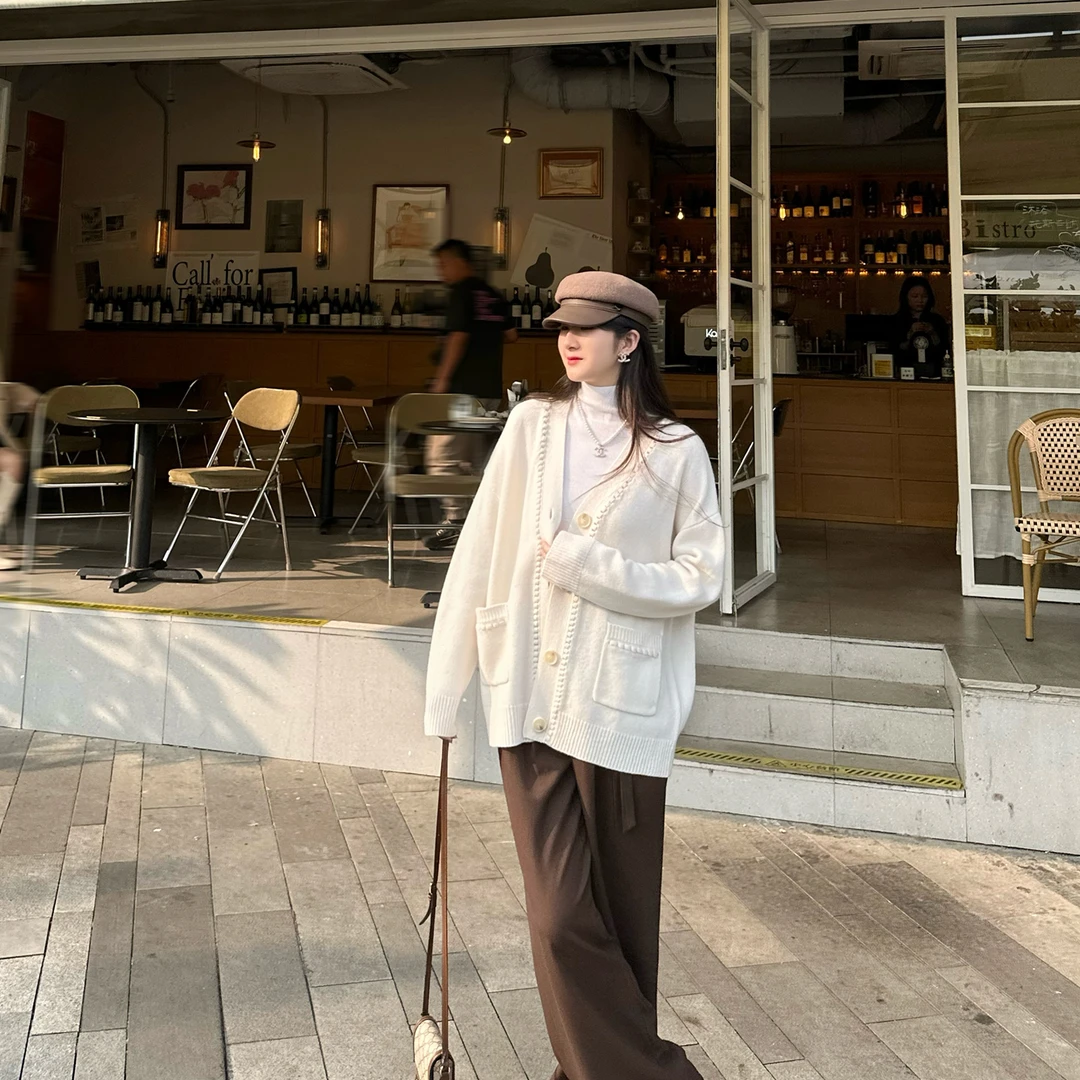 HOWALOOK 柔光穿带开衫 立体工艺100美丽奴羊毛针织宽松