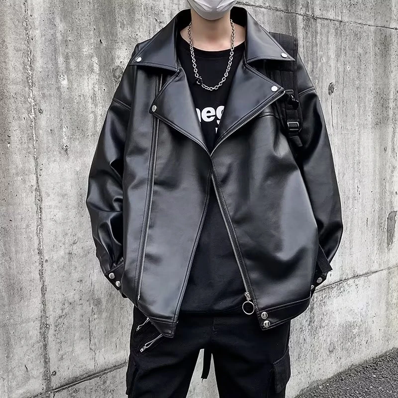 美式高街PU皮外套男士春秋季高级感痞帅机车夹克宽松休闲百搭皮衣