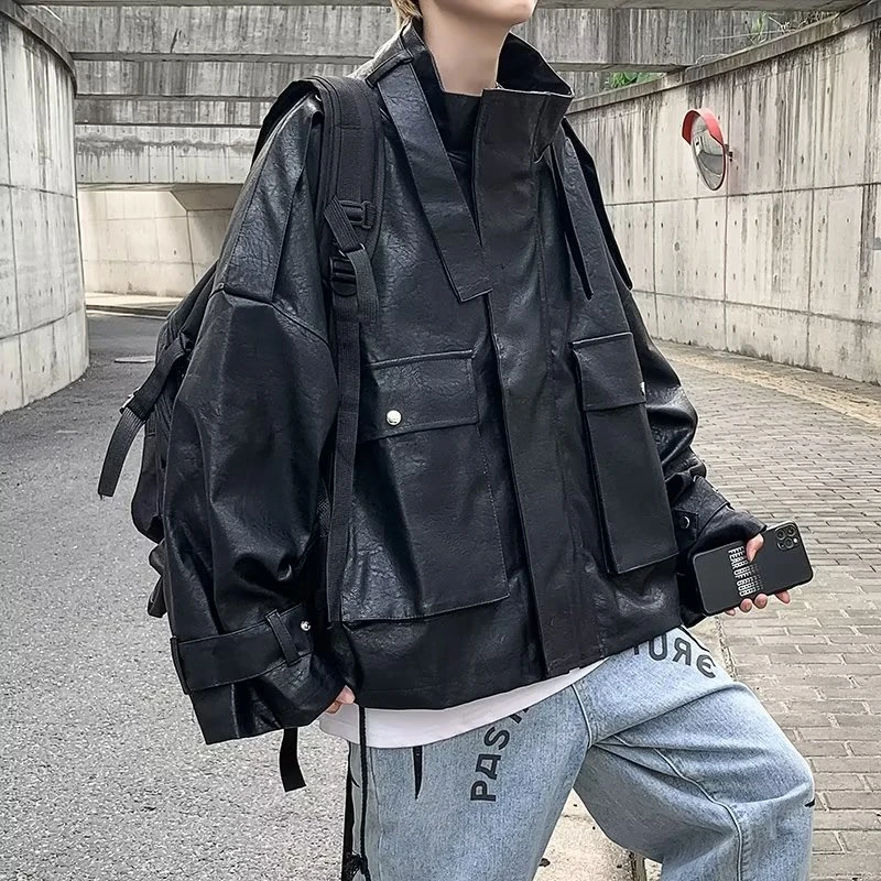 韩版潮流帅气宽松皮衣男机车服飞行员皮夹克春秋新款学生外套潮牌