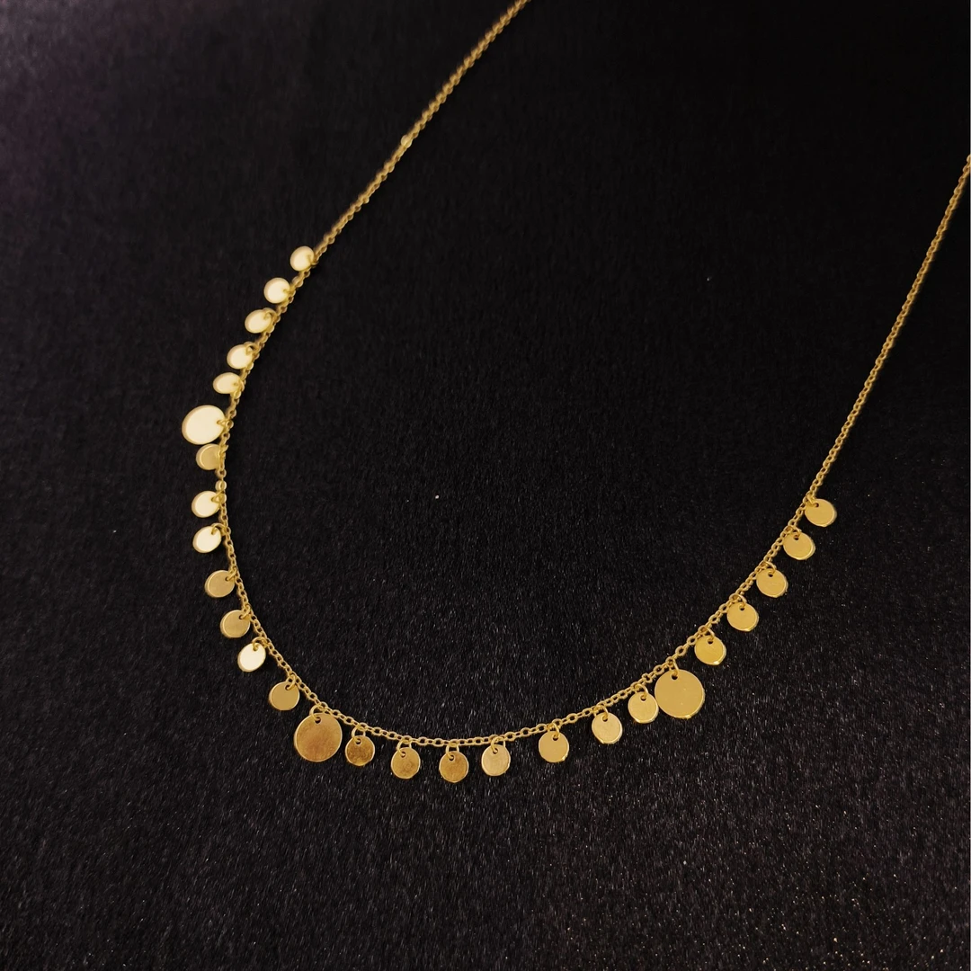 18K金 百搭锁骨链时尚 轻奢简约 素金款金色片片气质经典新款项链