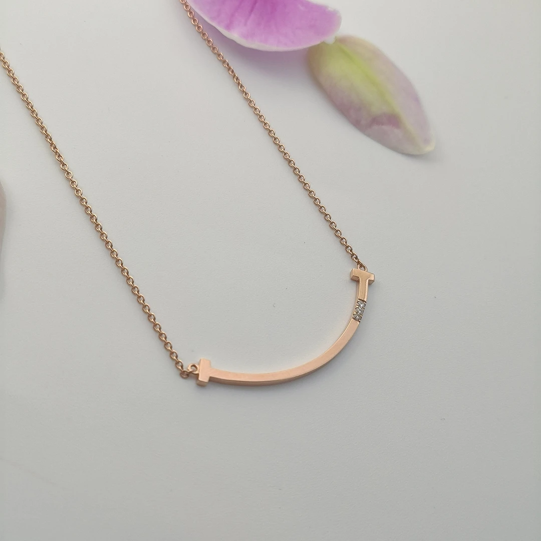 18k金三钻微笑项链 气质轻奢时尚百搭简约金色经典玫瑰金珠宝礼物