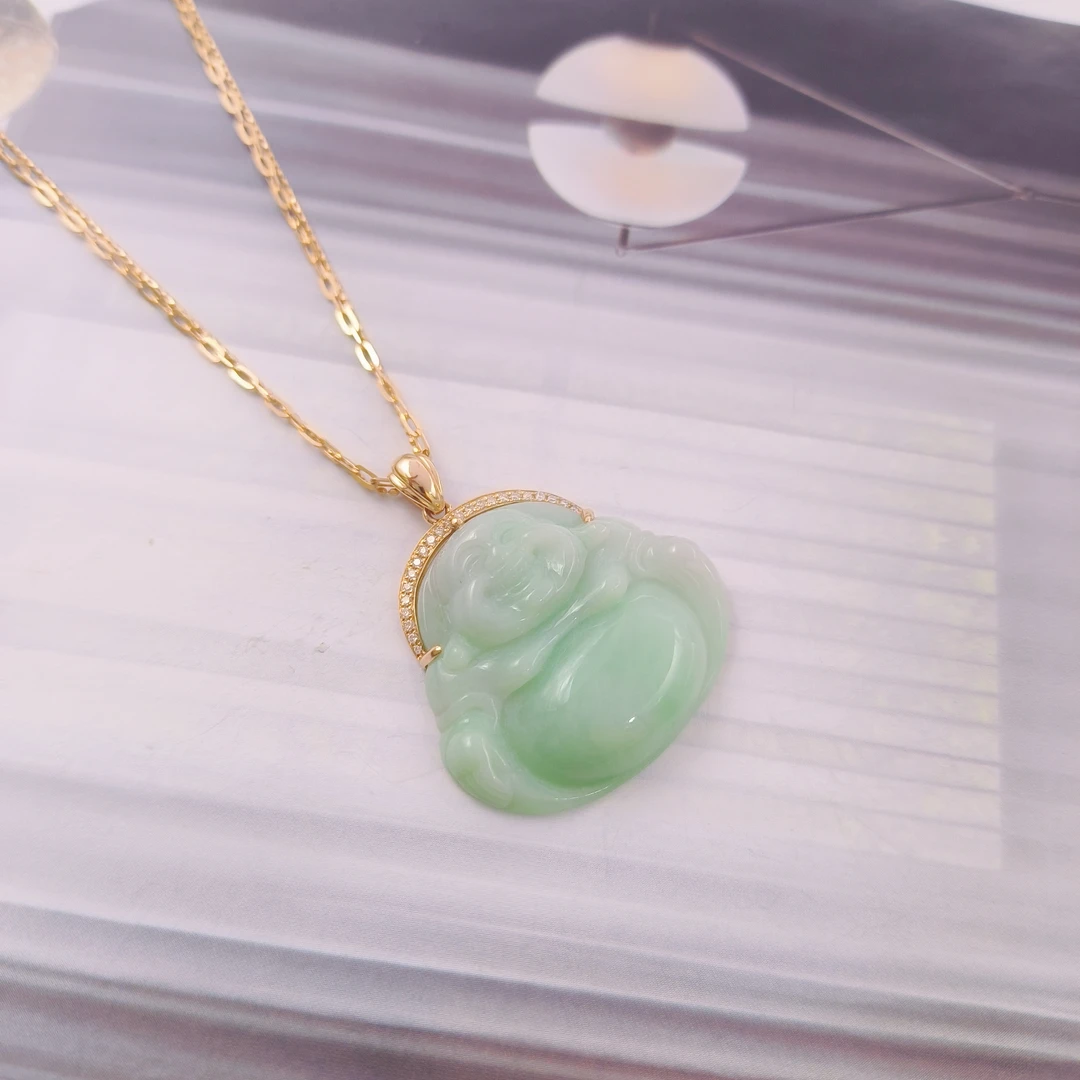 18K金 翡翠大佛公项链 玫瑰金简约时尚大气 轻奢高级感项链