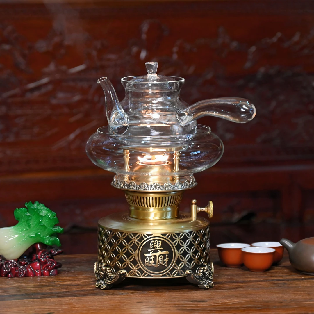 丝焰财丁兴旺寓意茶灯煮茶炉纯黄铜活火茶灯烧水煮茶潮汕功夫茶具