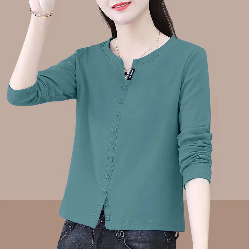 100%纯棉2024年新款春秋长袖t恤女韩版休闲时尚薄款套头外套上衣