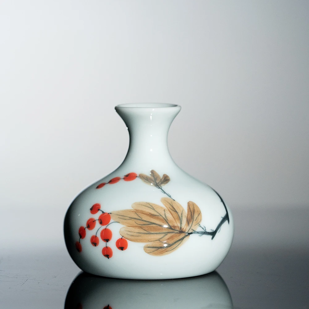 【瓷见如故】粉青红果实扁球瓶花插th668