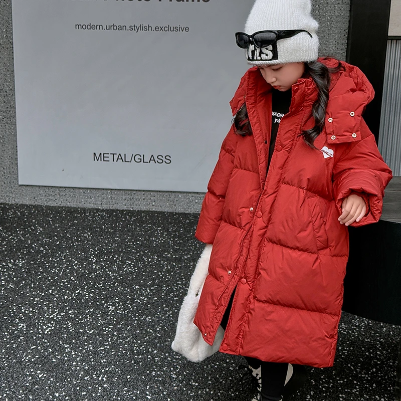 女童羽绒服长款过膝冬2023款儿童加厚白鸭绒外套韩版洋气中大童潮