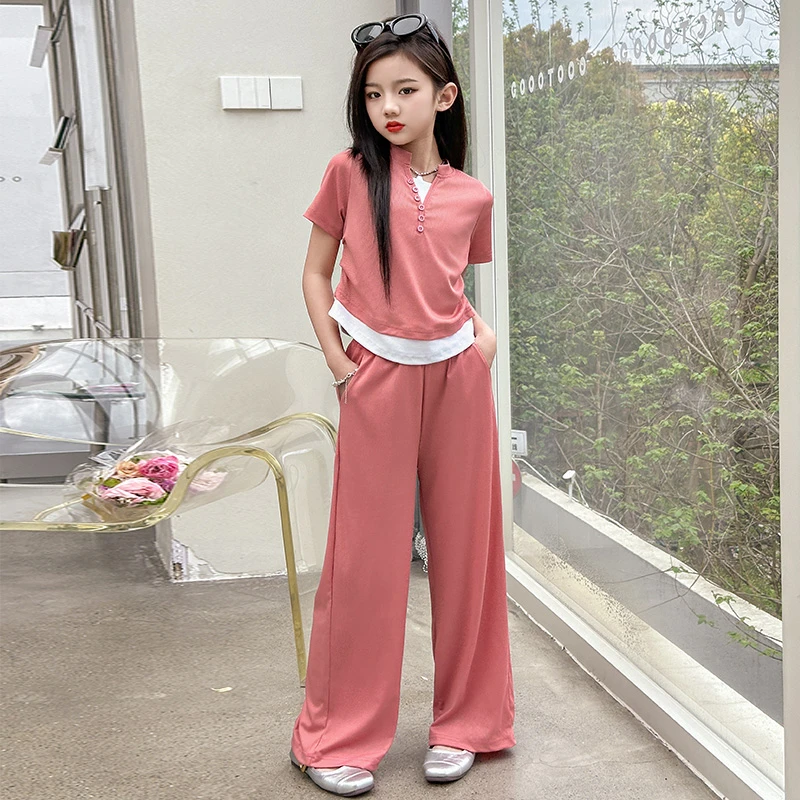 女童夏季休闲套装2024新款时尚洋气宽松夏装中大童气质显瘦两件套