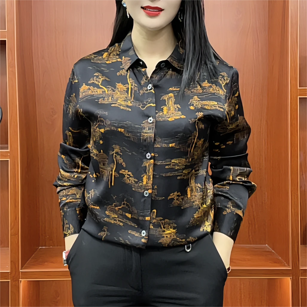 2025秋季男士桑蚕丝衬衫长袖轻奢高端丝绸柔软真丝衬衣休闲百搭潮