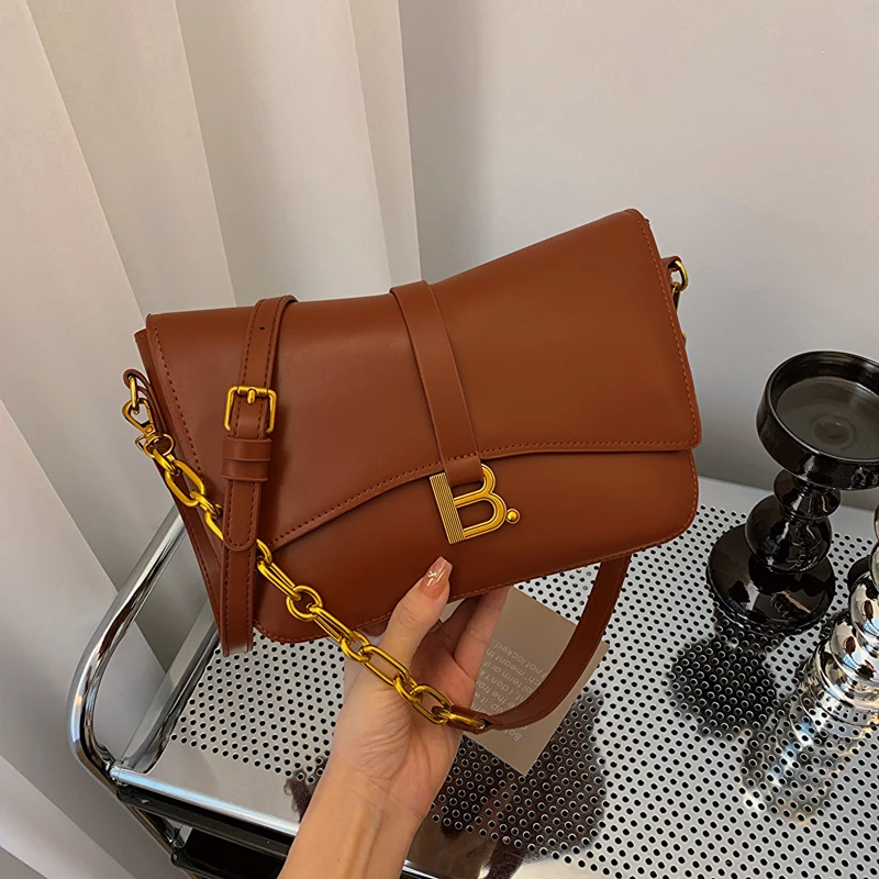 2023秋冬新款时尚简约通勤包复古单肩包软皮洋气小包包B家斜挎包