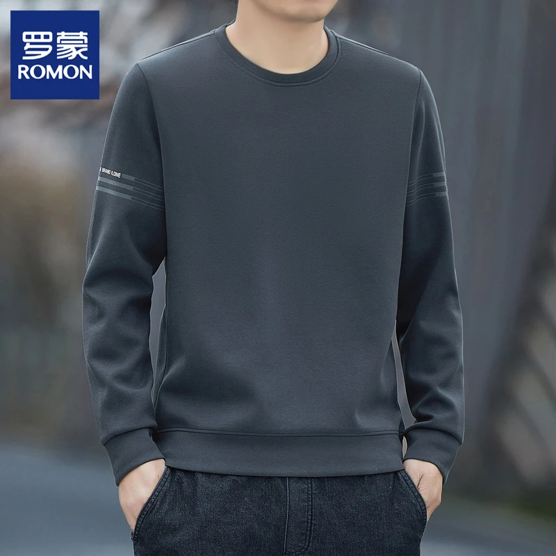 Romon/罗蒙休闲卫衣男士秋冬季新款长袖t恤潮流宽松圆领套头上衣