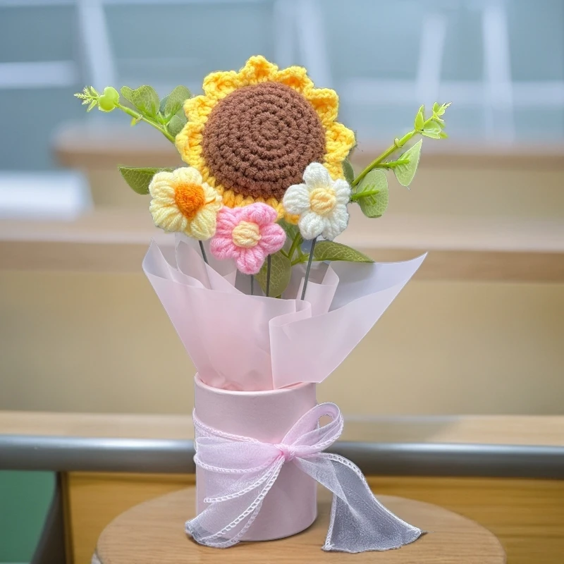 【教师节礼物】成品手工编织毛线仿真花创意礼品送老师向日葵抱抱桶