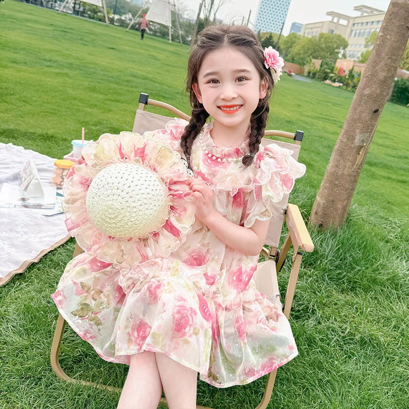 女童夏装碎花儿童洋气夏天裙子小女孩夏装潮流女宝宝公主裙网红