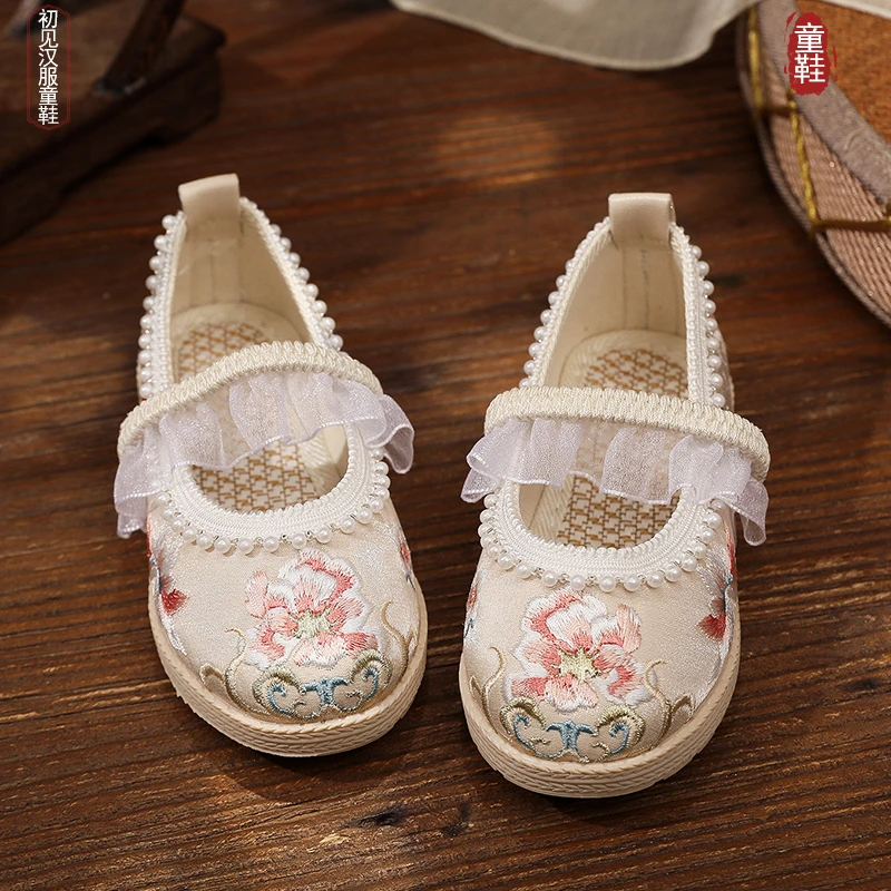 汉服鞋子女童春秋2025新款 古装古风手工老北京布鞋儿童绣花鞋夏