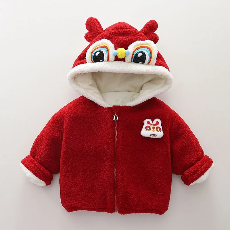 宝宝拜年服外套加绒加厚连帽洋气婴儿童中国风男女童冬装保暖棉衣