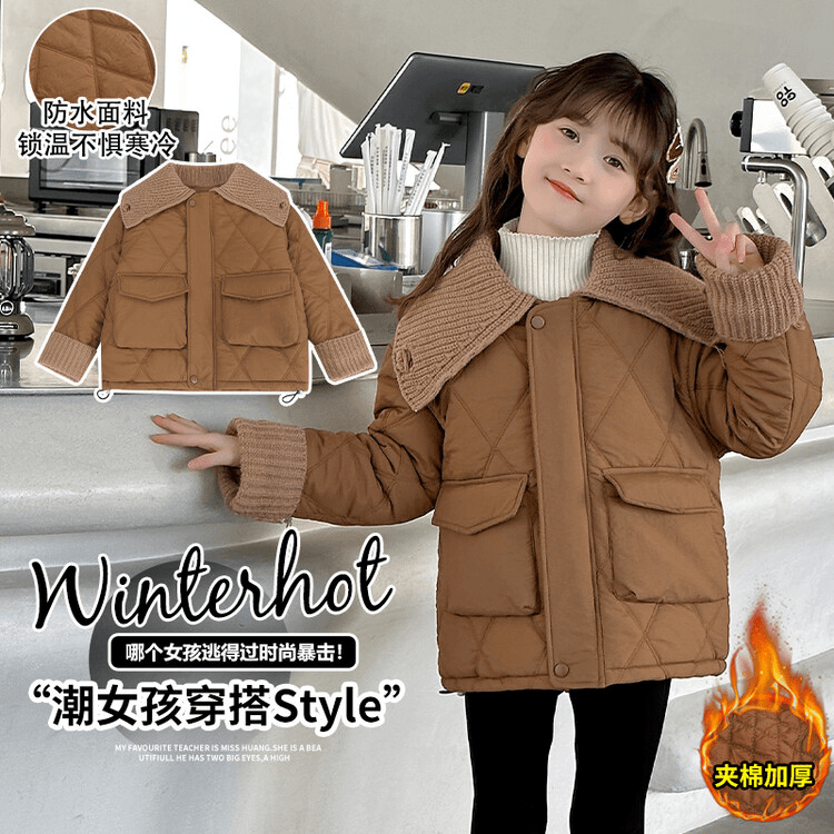 女孩棉衣洋气时尚夹棉加厚冬季中长款保暖韩版中大童棉服外套棉袄