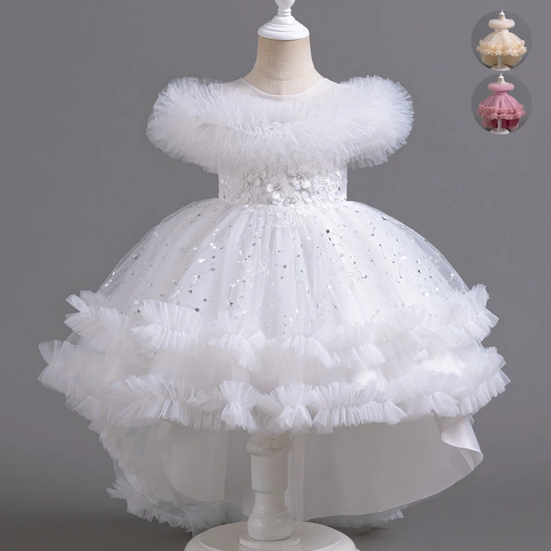 女童网纱公主裙2-13岁连衣裙儿童拖尾婚纱礼服夏款钢琴表演服女孩